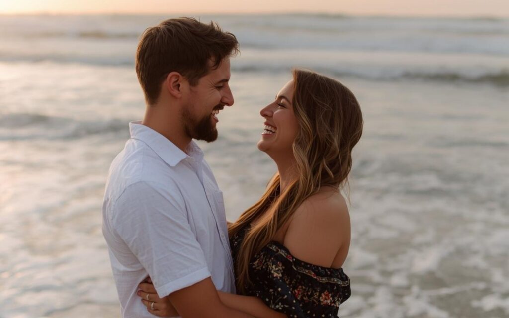 A couple standing on the beach together