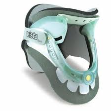 A plastic brace used for cervical stabilization