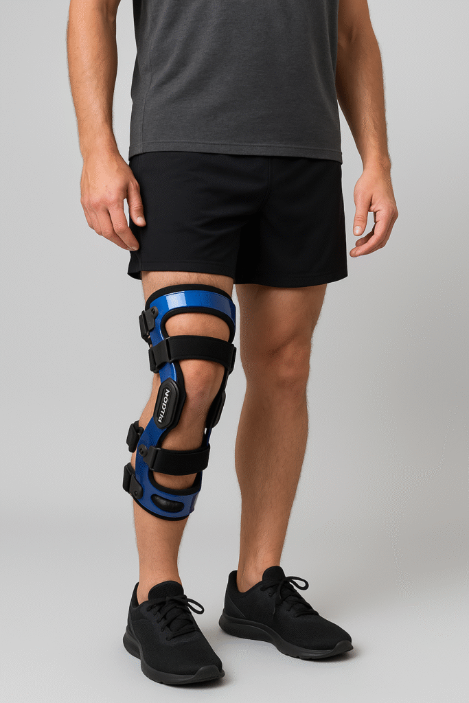 A man with a leg brace on.
