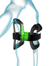 a transparent body wearing a spinal stim showing where it affects the spine