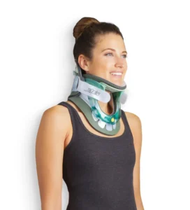 Front view of a woman wearing the Aspen Vista Multipost Cervical Collar